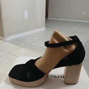 City Chic Black Suede Block Heels Sandals Sz 10W